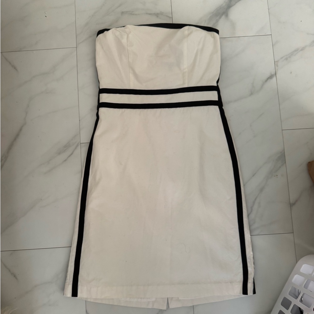 The Limited Strapless Cream Dress with Black Trim